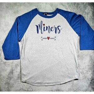 Sport Tek Womens 3/4 Shirt with Miners in Glitter on the front Sz Large